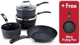 Scoville NEVERSTICK 4+1 Piece Cookware Set, Non Stick Pots & Pans Set, 16cm Milk Pan, 18 & 20cm Saucepans, 24cm Frying Pan, Free 20cm Frying Pan, Suitable for All Hobs, Aluminium, PFOA Free, Black