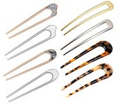 8pcs U-Shape Hairpins, BetterJonny French Hair Forks Tortoise Alloy Shell U Shape Hair Pins Clips Acetate Hair Sticks for Women Girls Hair Buns Chignon