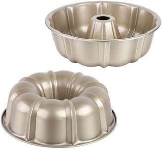Onader 2 Pack Gold Cake Pan, Nonstick 10 Inch Round Fluted Tube Pans for Baking Pound Cakes, 10 Cups Large Heavy Duty Carbon Steel Baking Mold