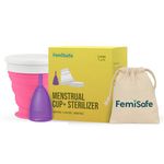 FemiSafe Reusable Menstrual Cup with Collapsible Silicone Sterilizer – Large Size (Pack of 1) | Odourless, Rash-Free, BPA-Free | Medical Grade Silicone | Travel-Friendly & Microwave Safe