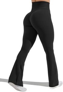 Unthewe High Waisted Flare Leggings for Women Tummy Control Butt Lifting Workout Yoga Wide Leg Pants, #1 Black, Medium