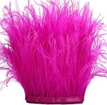 THARAHT Hot Pink Ostrich Feathers Trim Sewing Fringe 2Yard 4-6inch for DIY Dress Sewing Craft Clothing Latin Wedding Dress Decoration Ostrich Feather Trim