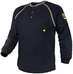 PTAHDUS FR Shirts for Men, 7.1oz Flame Resistant Clothing Long Sleeve FRC Shirts, NPFA2112 100% Cotton Fire Retardant Clothes(Navy Blue,Medium)