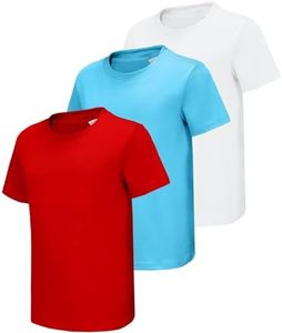 HIBETY 3 Pack Athletic Kids T-Shirts, Boys Moisture-Wicking Dry-Fit Sports Tee, Gym Workout Short Sleeve Shirts White/Blue/Red-3P03-M