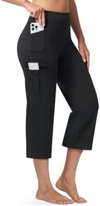Casei Women's 21" Yoga Capris High Waisted with Pockets Cargo Capri Pants Straight Leg Casual Workout Travel Cropped Pants Black 2XL