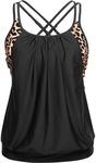 Holipick Tankini Top for Women Blouson Tummy Control Swim Top Loose Fit Bathing Suit Top Only No Bottom, Leopard, Large