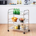 CLIPOP 3 Tier Rolling Cart Stainless Steel Kitchen Island Serving Trolley with Lockable Wheels,Catering Trolley for Hotel Restaurants and Kitchen Storage (35 x 60 x 75 cm)