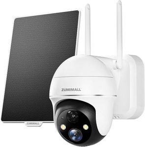 ZUMIMALL Solar Security Cameras Wireless Outdoor, 360° View Outdoor Camera Wireless Solar,2.4G WiFi,2K/3MP Color Night Vision,2-Way Talk, PIR Motion Alert, Cloud Storage, Alexa（White）