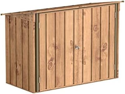Duramax Bicycle Store for 2 Bikes with Fully Wide Double Lockable Doors, Metal Storage Shed, Garden Shed for bikes, Bicycle storage, Woodgrain & Brown Trimmings