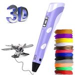 3D Pen, Upgrade 3D Printing Pen for Kids with LED Display Auto Feeding Smoother Experience,Intelligent 3D Printer Pen Kit with 12 Colors 3m PLA Filament Refills, Interesting Gift for Kids(Purple)