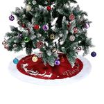 Hemoton Christmas Tree Plush Skirt, 120cm Large Red and White Round Linen Xmas Tree Base Cushion Mat for Christmas Holiday Home Party Decorations