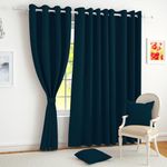 Story@Home Blackout Long Door Curtains 9 Feet Set of 4 Room Darkening Solid Print Opaque Room Darkening Curtain for Living Rooms, Bedrooms, Halls, 116 x 275 cm, Dark Teal Blue, 100% Opacity