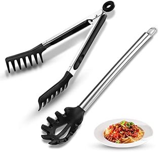 2 Pieces Spaghetti Spoon and Pasta Tong,Non-Stick 13-Inch Silicone Spaghetti Fork and 9.8-Inch Stainless Steel Handle Spaghetti Tong Food Clip for Spaghetti Noodle