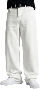 JMIERR Mens Baggy Jeans Wide Leg Y2K Relaxed Fit Denim Pants, White, XL