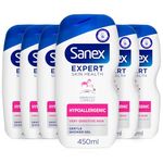 Sanex Body Wash, Expert Skin Health, Hypoallergenic Shower Gel, Dermatologist Tested Gentle for Very Sensitive Skin, Multipack, 6 Pack, 450ml Bottles