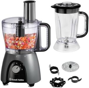 Russell Hobbs Food Processor [Blender/Chopper/Grinder/Vegetable Slicer] Electric Mixer (Kneading, Slicing, Chopping & Shredding, Dishwasher Safe Parts, 900W Peak power) Matte Charcoal 27111