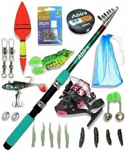 Abirs Fishing Rod Combowith Reel Emerald Green Travel Rod with Topwater Frog Lure Compact Lightweight Design