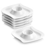 MALACASA, Series Elvira, 6-Piece 4" Egg Cups Holder Ivory White Porcelain China Egg Stand Plates (10.5 * 10.5 * 2.5cm)