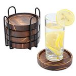 5Pcs Wooden Coasters for Drinks - Natural Wood Drink Coasters Set with Holder for Modern Home Decor,Coasters for Coffee Table Tabletop Protection for Any Table Type, Rustic Outdoor Coasters