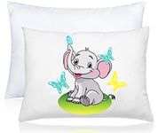 Kinder Fluff Toddler Pillow with Pillowcase Elephant Design-100% Soft Cotton Shell & Premium Down Alternative Fill. 33x46cm Durable, Hypoallergenic & Machine Washable. Baby Pillow & Case for baby, kid