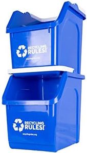 Recycling Rules! 6 Gallon Stackable Recycling Bin Container in Blue, Eco-Friendly BPA-Free Handy Recycler with Handle, 2-Pack