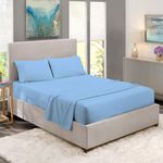 KEDARA CLOTH 100% Egyptian Cotton 1000 TC Sheet Set - (Includes 1 Bedsheet, 1 Fitted Sheet with Elastic, 2 Pillow Covers) King, Light Blue, Stripe