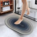 UNOVATE 3 Pieces Anti-Skid Water Soaking Oval Bathroom Print Mat, Water Absorbent Mat | Anti Slip Bathmat Set of 3 | Non Slip Mat for Home, Office (60X40 cm)(Light Grey)