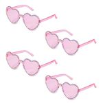 4pcs Heart Shaped Rimless Sunglasses, Stylish Small Rhinestone Heart Sunglasses Heart Rimless Sunglasses for Women (Pink)