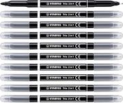 Fibre-Tip Pen and Fineliner - STABILO Trio 2 in 1 - Pack of 10 - Black