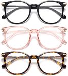 Gaoye 3 Pack Blue Light Blocking Glasses, Retro Round Eyewear Frame Anti Eyestrain & Anti Blue-Ray Computer Glasses for Women Men (Black+Pink+Tea Leopard)