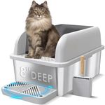 Suzzipaws 8" Deep Stainless Steel Cat Litter Box with Lid Extra Large Litter Box for Big Cats XL Metal Litter Pan Tray with High Wall Sides Enclosure, Non-Sticky, Anti-Leakage, Easy Cleaning