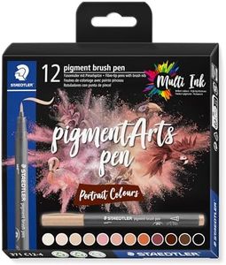 STAEDTLER Brush Pen Pigment Arts, Premium Drawing Ink, Brush Tip for Variable Line Width, Waterproof, Quick-Drying, 12 Brush Pens in Assorted Colours in Cardboard Case, 371 C12-4