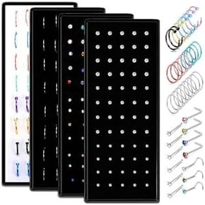 Kakonia 200 Pcs Stainless Steel Nose Ring Studs Set for Women Girls 22G Hoop 8 mm Cartilage Septum Lip Nose L-Shaped Bars Piercing Jewelry 1.5mm 2mm 2.5mm