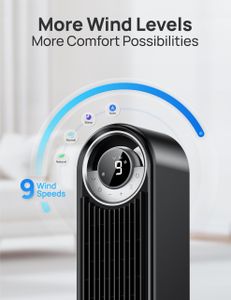 DREO Smart Silent Tower Fan – 9 Speeds, 90° Oscillating, WiFi/Alexa, 12H Timer