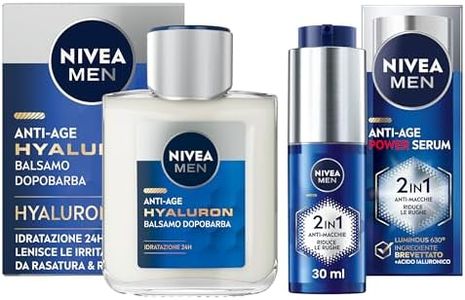 NIVEA MEN Cofanetto Uomo con Siero viso antirughe Anti-Age Power Serum Anti-Macchie 30 ml con Luminous630 e Anti-Age Hyaluron Balsamo Dopobarba Uomo 100 ml con Acido Ialuronico – Kit Esclusiva Amazon