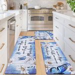 Likiyol Butterfly Floral Kitchen Mats for Floor [3 PCS] Anti Fatigue Mats for Kitchen Floor, Farmhouse Daisy Kitchen Rugs Non Slip Washable Kitchen Floor Mat, 18'' x 30''+18'' x 48''+18'' x 60''