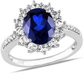 SILVEGO Women 925 Sterling Silver Ring with Blue Synthetic Sapphire Replica of Kate Middleton's Engagement Ring