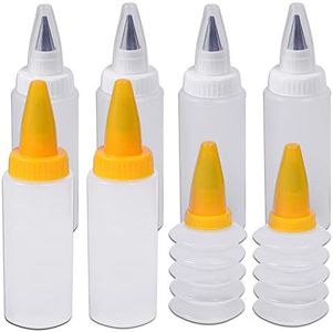 Wisehold Icing Bottles with Stainless Steel Piping Tips (8 pcs) - 2 Foldable Bottle, 4 Beak Bottle and 2 Bicolor Bottle, Plastic Squeeze Bottles Easy for Cake Decorating, Food Coloring