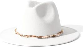 Lisianthus Classic Womens Fedora Hat Wide Brim Panama Dress Hat with Shiny Belt White