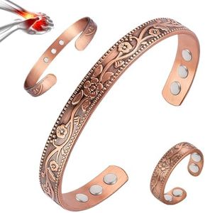 Vicmag Lymphatic Drainage Therapeutic Copper Magnetic Bracelet Ring for Women Men Arthritis Pain Relief for Carpal Tunnel 3500 Gauss Strong Magnets Therapy Bangle 100% Solid Pure Copper Jewelry Gift, Medium, Metal, no gemstone
