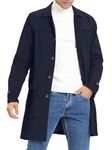 Lars Amadeus Men's Trench Coat Single Breasted Button Down Jacket Long Overcoat, Navy Blue, Large