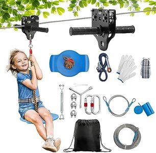 Rengue 120FT Zip Lines for Kids and Adults Outdoor up to 350 Lbs, Zip line Kits for Backyard W/Safety Harness Zip Line Kit, Stainless Steel Zip line Kits for Backyard,Playground Entertainment
