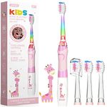 Seago SG977 Kids Electric Toothbrushes Age 3+ Years Toddler Childrens Battery Toothbrush with Timer Colorful Flashing Light 4 Dupont Brush Heads for Childs Boys Girls Waterproof Deep Clean (Pink)