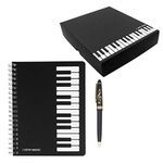 Adorable Music Piano Melody Theme Stationery Gift Box Set，1 Pcs Black Piano Musical Notes Notebook with 1 Pcs Treble Clef Design Roller Ball Pen (Piano Keyboard Style)