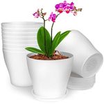 BELLE VOUS 10 Pack of White Plastic Indoor Plant Pots - 13.5cm/5.31 Inches Planters with Drainage Holes and Trays/Saucers - Decorative Flowerpots for House Plants, Succulents or Seeding Nursery