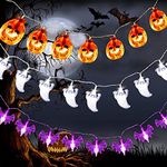 Halloween String Lights, Halloween Ghost Pumpkin Bats Decorations Lights Battery Operated Indoor Outdoor Fairy String Lights Led Lights for Halloween Party Home Decor 3 Pack 15 FT 30 LED (style2)