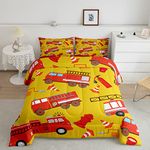 Fire Truck Comforter Set for Kids Red Fire Fighting Pattern Comforter Teens Ladder Fire Extinguisher Fire Hydrant Print Boys Bedding Set Yellow Red Soft Quilt Set Room 2Pcs Twin Size