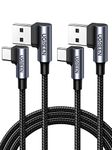 UGREEN USB to USB C Cable 2Pack, 18W Dual Right Angle USB C Cable Fast Charge, 90 Degree USB C Charging Cord for Galaxy A53 A71 A03 S22 S21 S20 FE, Pixel 6a 5, LG G8 V50 V60, Moto G G53, 3FT