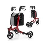 SPOTRAVEL Foldable Rollator Walker, 3-Wheel Rolling Walker with Lockable Brake, Storage Bag and Assist Pedal, Aluminium Mobility Aid for Seniors & Elderly (Red)