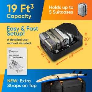 BAGMATE Waterproof Car Roof Bag – 19 Cu Ft Cargo Carrier with Mat & Hooks